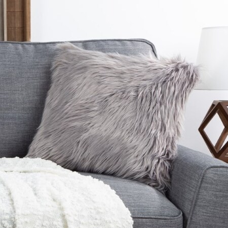 Hastings Home 18-Inch Himalayan Faux Fur Pillow, Gray 649956THQ